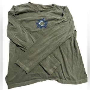 Baggy Vintage Green Longsleeve Flower Crewneck